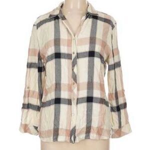 Anthropologie Hester & Orchard Beige and Grey Plaid Button-Down Shirt
